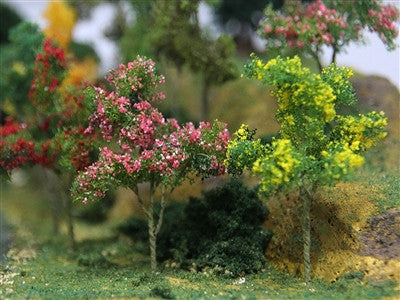 JTT Scenery 95632 Flower Trees | Red, Pink, Yellow, Purple | 1.5" to 2" | 18 pack
