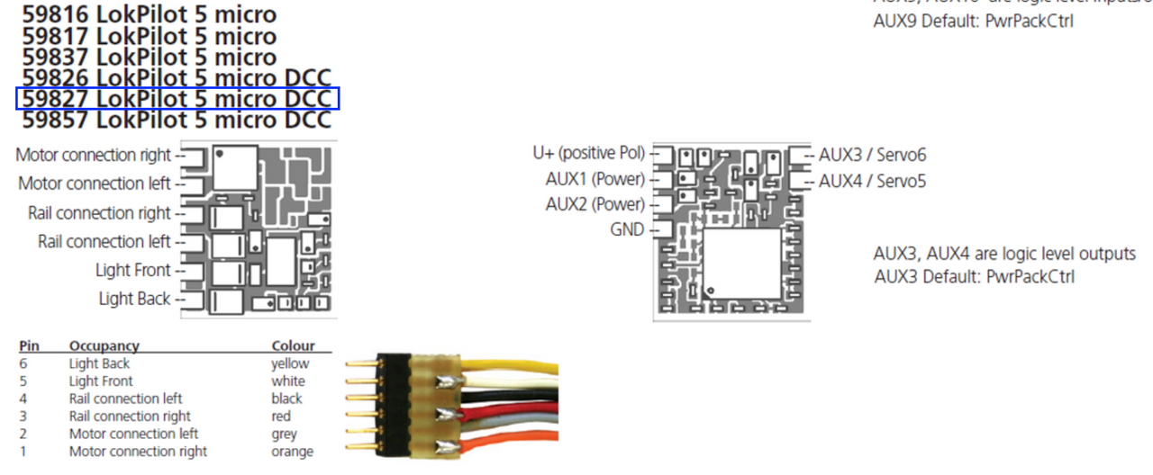 59827 LokPilot 5 Micro DCC Decoder | NEM-651 | 6-Pin Direct | N & TT scale