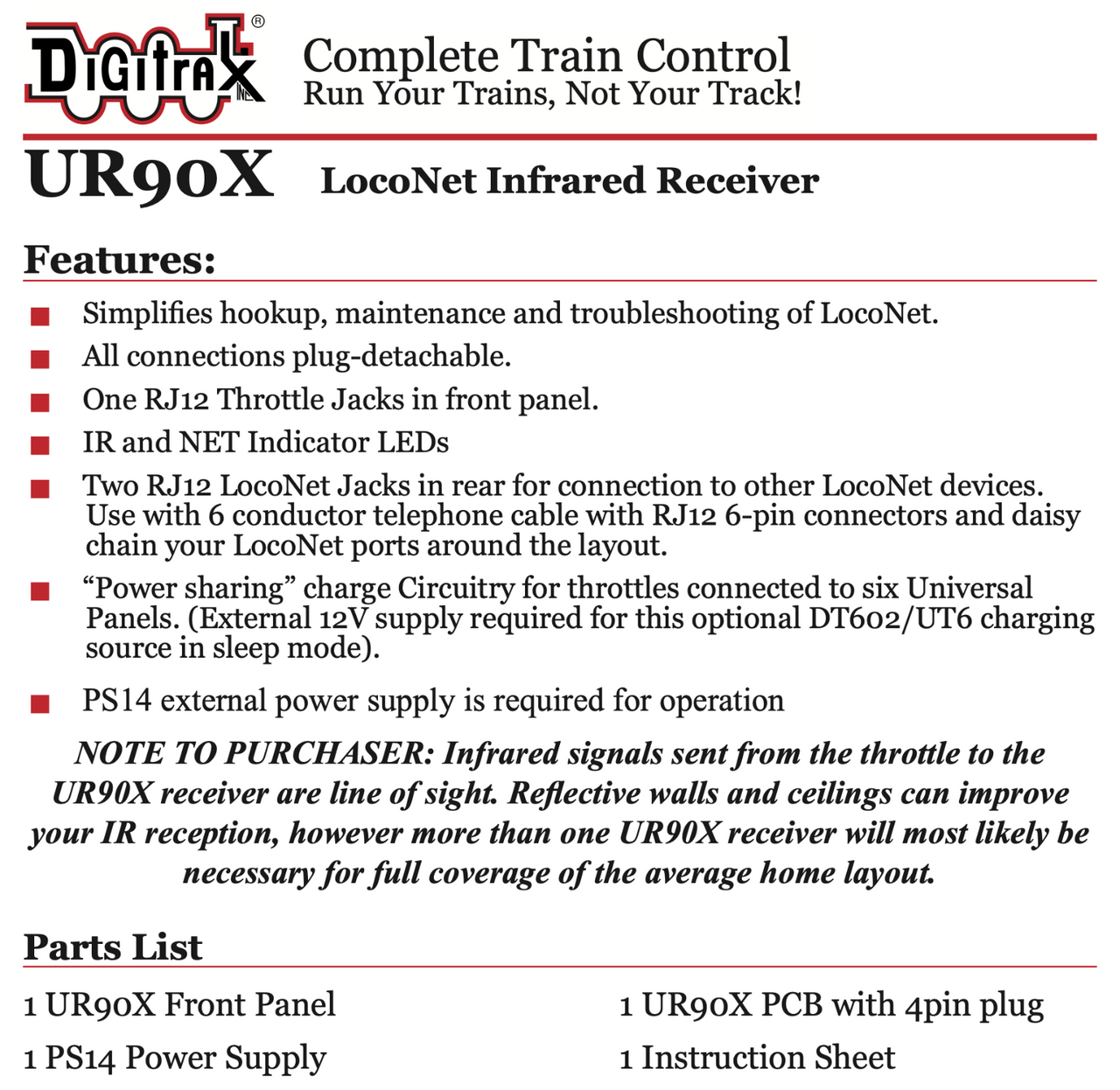 Digitrax UR90X LocoNet Infrared Receiver