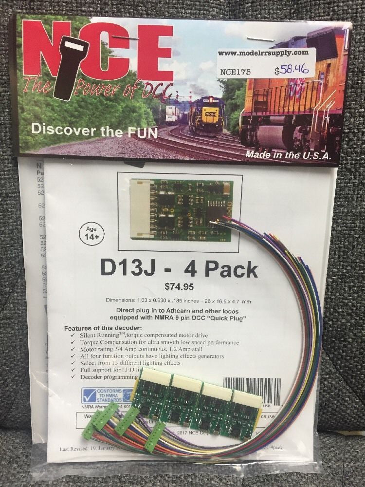 175 D13J 4-pk DECODERS Quick-Plug NMRA 9-pin