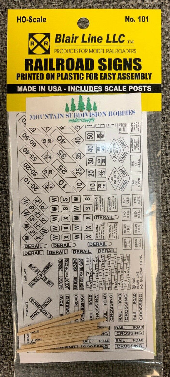 101 HO Railroad Signs & wood posts