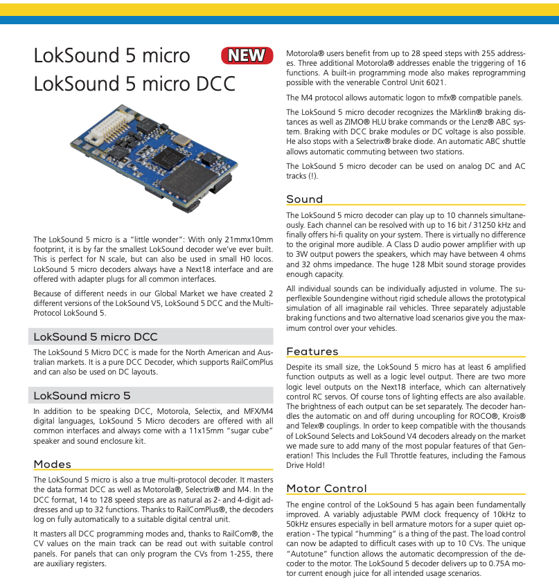 58820 Loksound 5 DCC Micro 8 Pin Sound Decoder (NMRA 8 pin)