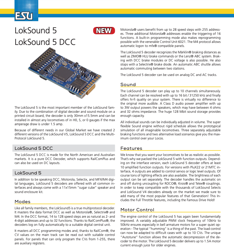 58420 Loksound 5 DCC 8 Pin Sound Decoder NEM652 (NMRA 8 Pin)