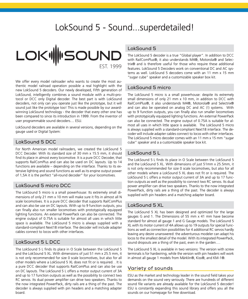 58420 Loksound 5 DCC 8 Pin Sound Decoder NEM652 (NMRA 8 Pin)