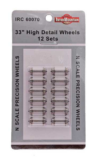 60070 N scale 33" High Detail Brass Wheelsets (12 pack)