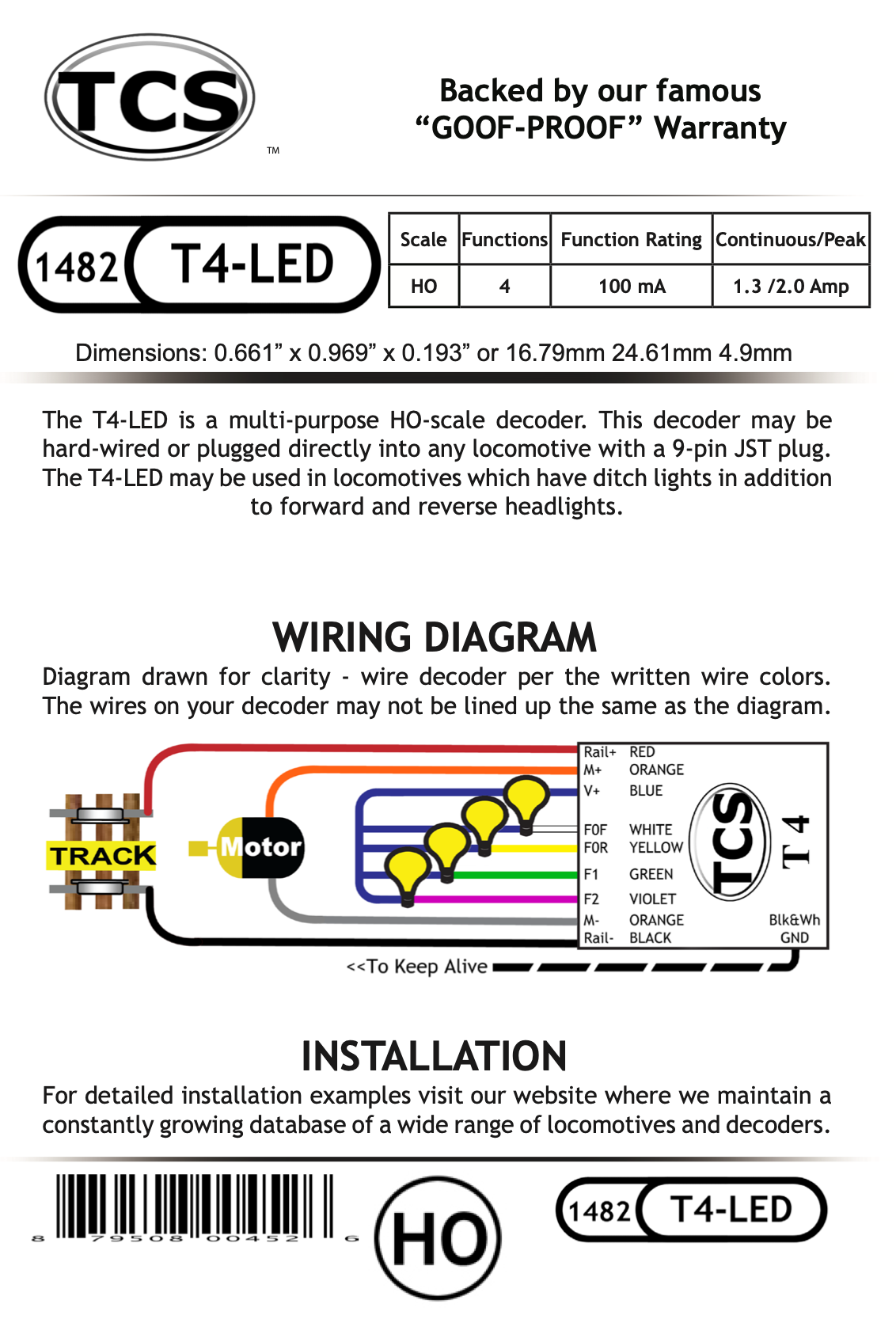 TCS 1482 T4-LED Decoder (T4X with built in resistors for LED's)