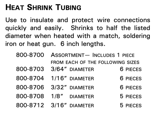 800-8703 Heat Shrink Tubing | 3/64"  | 6" Length - 6 pieces