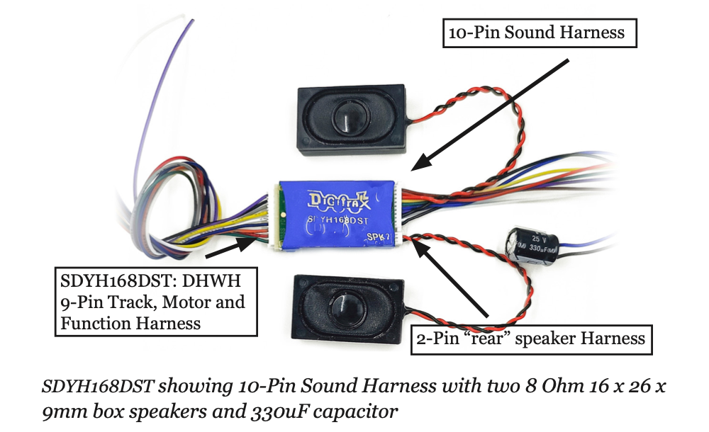 Digitrax SDYH168DST HO DCC Sound Decoder & Dual speakers SoundFX V3+