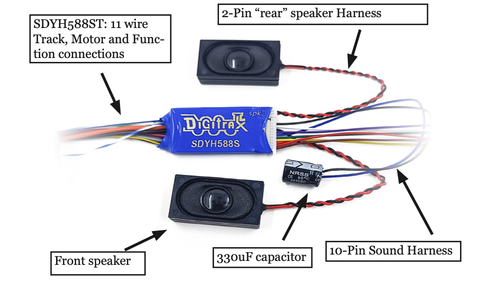 Digitrax SDYH588ST HO DCC 5 Amp Sound Decoder & Dual speakers HO/S/G/O