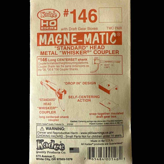 KADEE #146 HO Scale Whisker® Metal Couplers with Gearboxes - Long (25/64") Centerset Shank