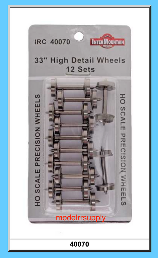 40070 12 Pack HO 33" High Detail Insulated Metal Wheelsets / axles (12)