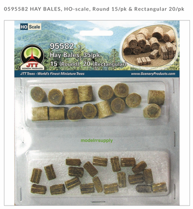 95582 HO scale | Hay Bales | Round 15/pk & Rectangular 20/pk