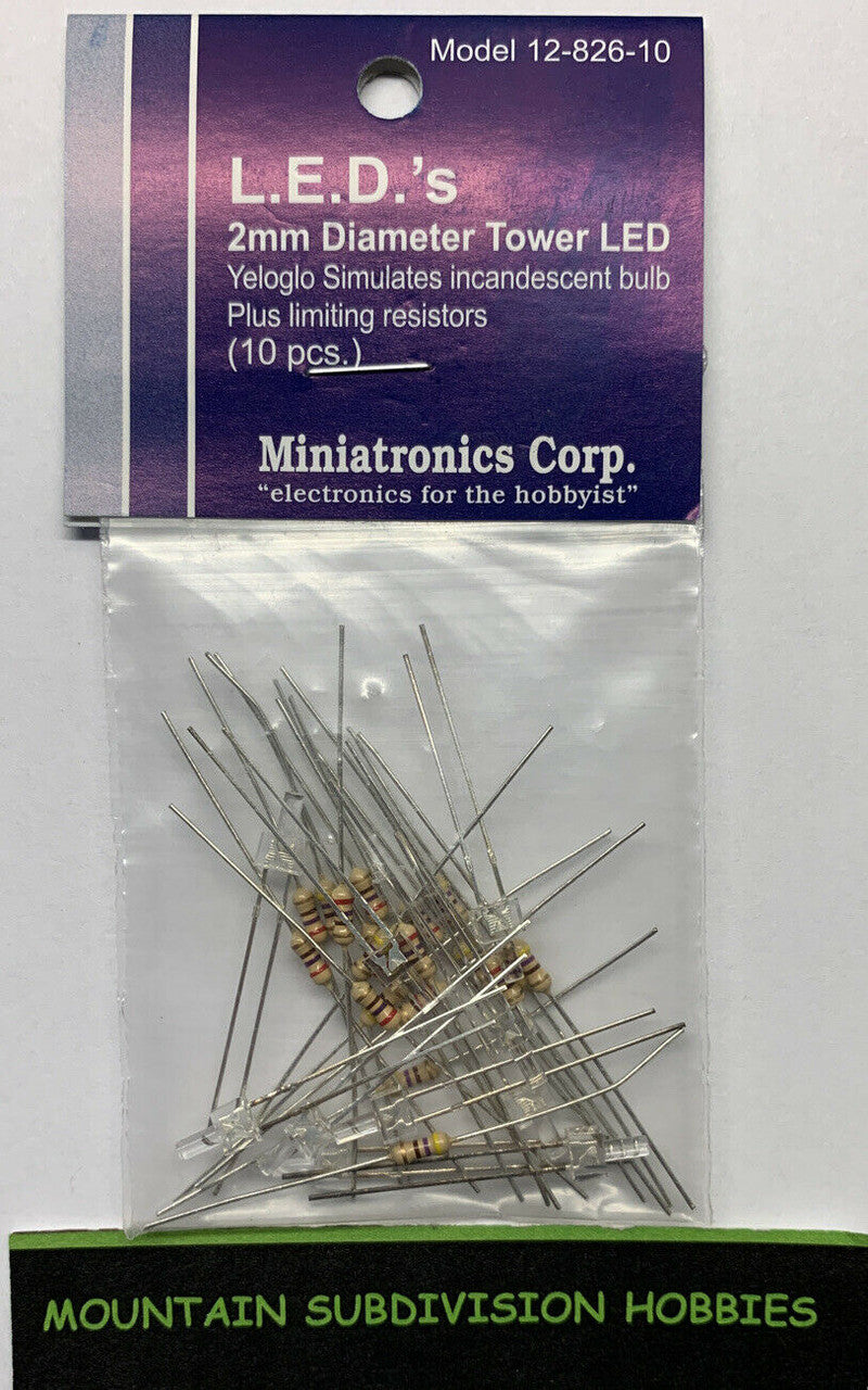 12-826-10 2mm Tower LEDS and resistors - 10pk - Yeloglow