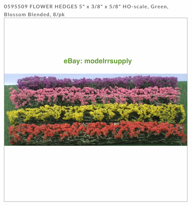 95509 HO ~ Flower Hedges ~ 5" x 3/8" x 5/8" ~ Green, Blossom Blended