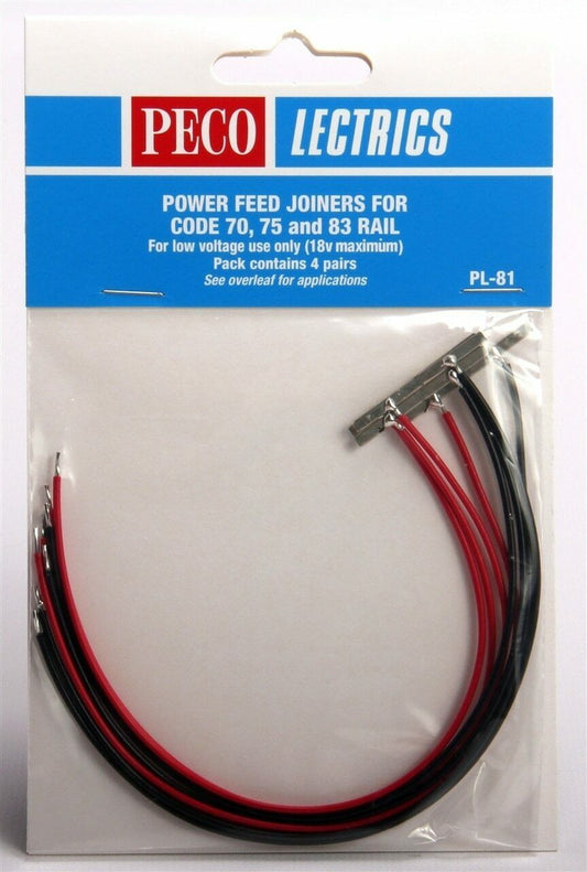 PECO PL-81 HO Power feed Rail Joiners 4 red & 4 blk code 70/75/83